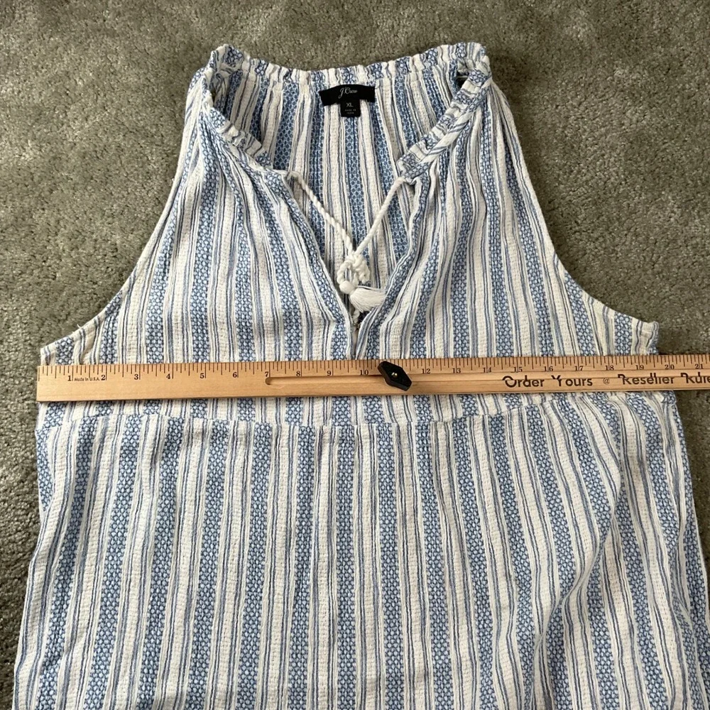 J.Crew Maxi Dress Womens XL Blue White Striped Tiered Cotton Gauze Tassel Tie